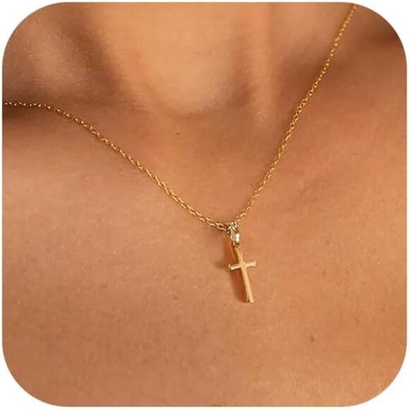 Jewelry - Cross Necklace for Women 14K Real Gold Silver Plated Dainty Small Cross Pendant